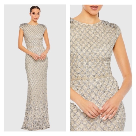Mac Duggal 5642 NWT EMBELLISHED CRYSTAL CAP SLEEVE COLUMN GOWN - Picture 1 of 9